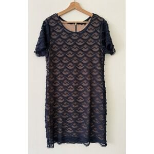 Sanctuary Clothing Crochet-Lace Over Nude Womens Large Sheath Dress Short Sleeve